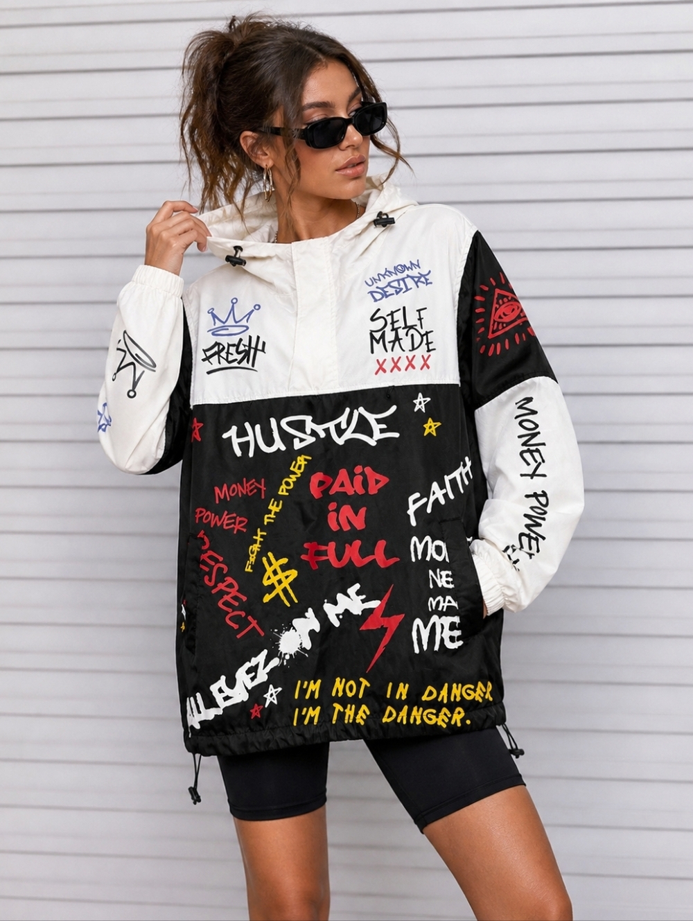 Rebel‎ Minds Graffiti Windbreaker Jacket Hoodie Streetwear Medium